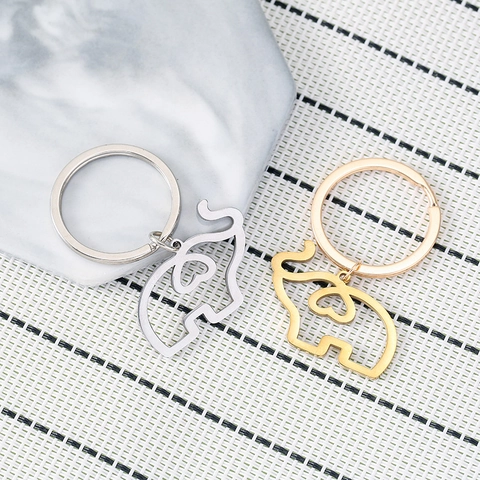 Stainless Steel Hollow Out Elephant Heart Keychain For Women Men Friendship Gift Silver Gold Metal Animal Key Ring Accessory