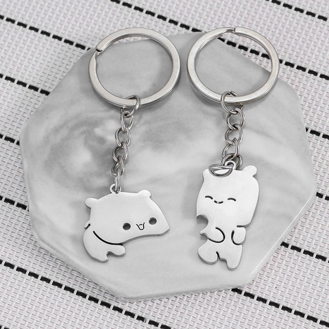 Pärchen Umarmung Bär Schlüsselanhänger Edelstahl Spiegelpoliert Puzzle Bär Anhänger Geschenk Für Liebhaber Valentinstag Schmuck Zubehör