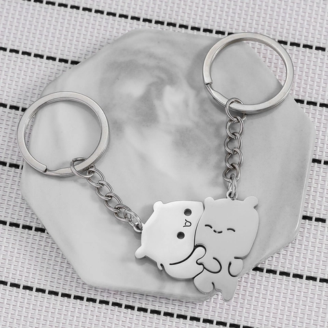 Pärchen Umarmung Bär Schlüsselanhänger Edelstahl Spiegelpoliert Puzzle Bär Anhänger Geschenk Für Liebhaber Valentinstag Schmuck Zubehör