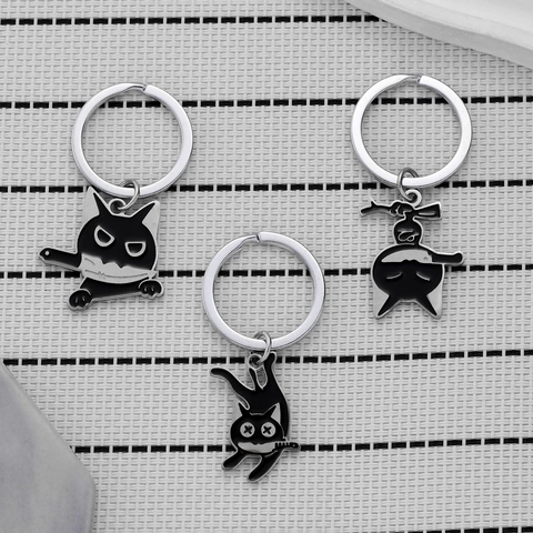 Portachiavi in Acciaio Inossidabile Gatto con Pugnale Smalto Nero Ciondolo per Zaino Gioielli Creativi Regalo Donna