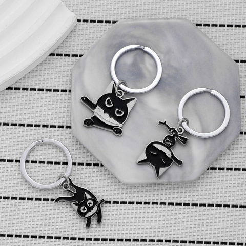 Portachiavi in Acciaio Inossidabile Gatto con Pugnale Smalto Nero Ciondolo per Zaino Gioielli Creativi Regalo Donna