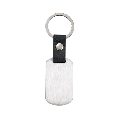 Stainless Steel Leather Keychain Minimalist Rectangular Metal Tag Anti-Lost Car Key Ring Simple Fashion Jewelry Gift