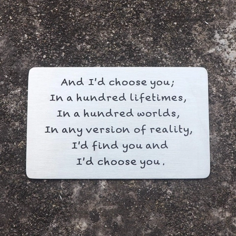 Carta per Inserimento Portafoglio in Metallo Acciaio Inox I'd Choose You Citazione d'Amore Romantica Regalo per Partner