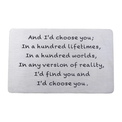 Carta per Inserimento Portafoglio in Metallo Acciaio Inox I'd Choose You Citazione d'Amore Romantica Regalo per Partner