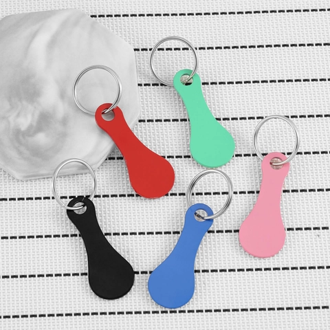 Stainless Steel Trolley Token Keychain Portable Shopping Cart Key Ring Colorful Waterdrop Shape Metal Key Holder Pendant