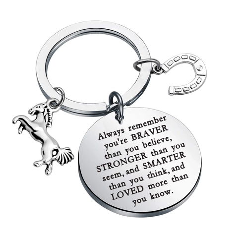 Portachiavi in Acciaio Inossidabile con Cavallo Ispiratore Always Remember Youre Braver Ciondolo a Herradura Regalo Equestre