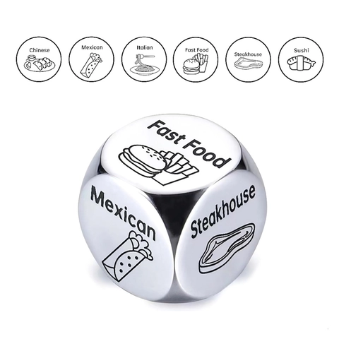 Roestvrij Staal Eten Beslissing Dobbelstenen Daten Cadeau Voor Stellen Novelty Beslisser Metalen Dobbelstenen Bureau Ornament