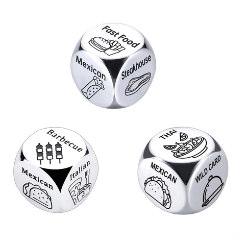 Roestvrij Staal Eten Beslissing Dobbelstenen Daten Cadeau Voor Stellen Novelty Beslisser Metalen Dobbelstenen Bureau Ornament