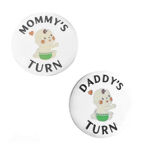 Moneda de Decisión del Bebé de Acero Inoxidable Mommy's Daddy's Turn Doble Cara Recién Nacido Moneda Conmemorativa Regalo