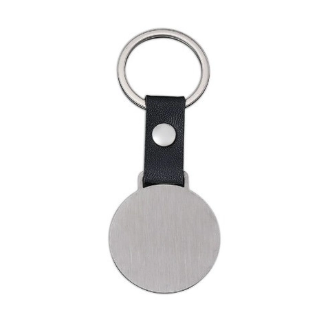 Llavero de Cuero y Acero Inoxidable Minimalista Etiqueta de Metal Redonda para Hombre Mujer Llavero Grabable en Blanco Acabado Cepillado