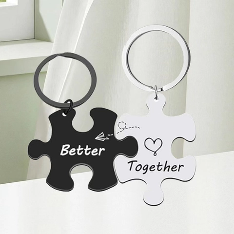 Better Together Σετ Μπρελόκ Παζλ Ανοξείδωτο Ατσάλι Σύνδεσης Δώρο για Ζευγάρι Καλύτερος Φίλος Χαραγμένο Μπρελόκ Μαύρο Ασημί