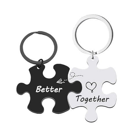 Better Together Σετ Μπρελόκ Παζλ Ανοξείδωτο Ατσάλι Σύνδεσης Δώρο για Ζευγάρι Καλύτερος Φίλος Χαραγμένο Μπρελόκ Μαύρο Ασημί