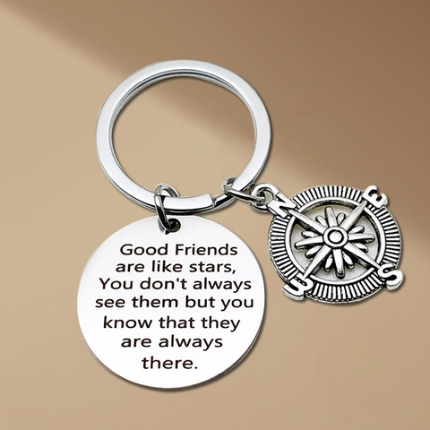 Roestvrij Stalen Kompas Sleutelhanger Met Inspirerende Quote Ronde Hanger Voor Vriendschap Afstuderen Cadeau Tas Accessoires Sleutelhanger