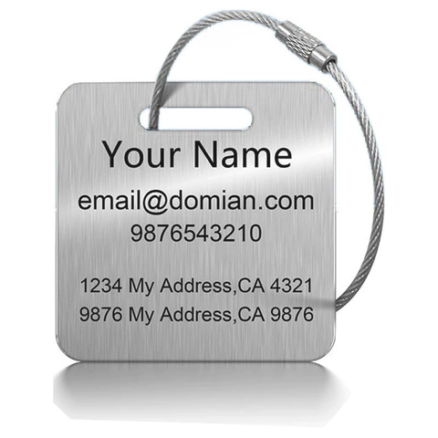 Brushed Aluminum Alloy Luggage Tag With Stainless Steel Wire Loop Metal Travel ID Name Card Label For Backpack Suitcase