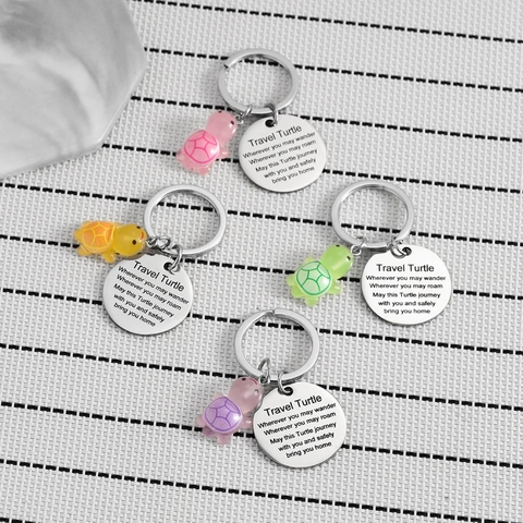 Inspirerende Reisschildpad Sleutelhanger Roestvrij Staal Gegraveerde Zegen Tas Charm Schattige Hars Schildpad Hanger Cadeau