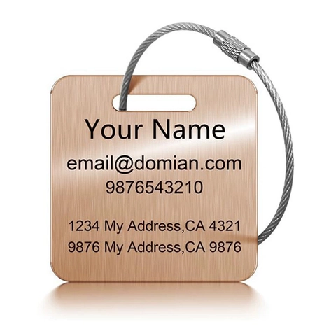 Brushed Aluminum Alloy Luggage Tag With Stainless Steel Wire Loop Metal Travel ID Name Card Label For Backpack Suitcase