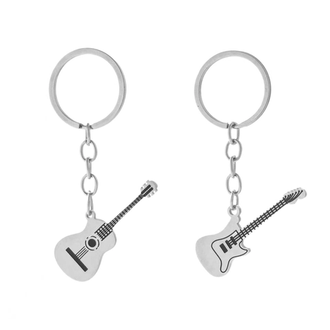 Creative Stainless Steel Guitar Keychain For Men Women Personalized Musical Instrument Backpack Pendant Silver Charm Gift