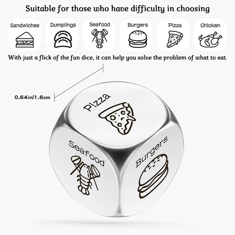 Dés de Décision de Nourriture en Acier Inoxydable pour Couples Jeu de Choix de Repas en Métal Ornements de Table Cadeaux