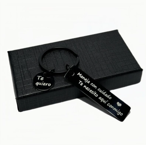 Spanish Engraved Stainless Steel Drive Safely Keychain For Boyfriend Husband Gift Black Silver Heart Pendant Key Ring