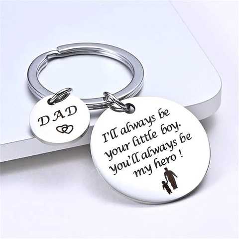 Father's Day Stainless Steel Engraved Keychain I'll Always Be Your Little Boy Silhouette Double Pendant Keyring Dad Gift