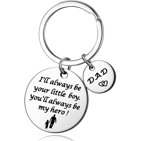 Father's Day Stainless Steel Engraved Keychain I'll Always Be Your Little Boy Silhouette Double Pendant Keyring Dad Gift