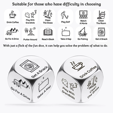 Stainless Steel Decision Dice For Date Night Activity Decision Making Couple Gift Fun Daily Life Novelty Polished Metal Icons Dice