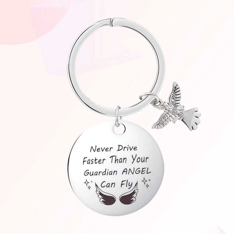 Edelstahl Schutzengel Schlüsselanhänger Inspirierender Never Drive Faster Than Your Guardian Angel Can Fly Geschenk