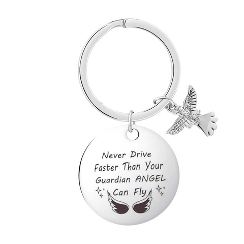 Edelstahl Schutzengel Schlüsselanhänger Inspirierender Never Drive Faster Than Your Guardian Angel Can Fly Geschenk