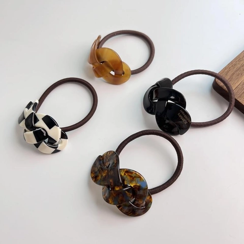 Elastico per Capelli Stile Francese in Acetato con Nodo a Treccia Retro Minimalista in Resina Elastico a Scacchiera Tartarugato Donna