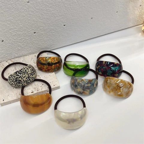 Elegant Acrylic Marble Pattern Hair Tie For Women Simple High Elasticity Rubber Band Ponytail Hair Rope Hair Accessories