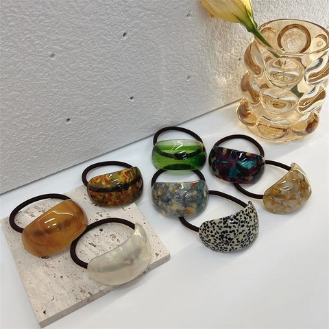 Elegant Acrylic Marble Pattern Hair Tie For Women Simple High Elasticity Rubber Band Ponytail Hair Rope Hair Accessories