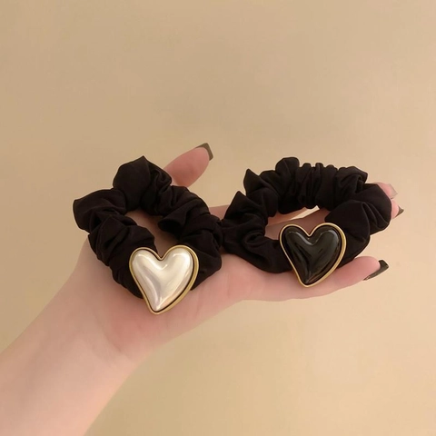 Scrunchie per Capelli Grande in Raso Vintage a Cuore Elastico per Capelli Moda in Lega di Perle Artificiali Accessori per Capelli da Donna