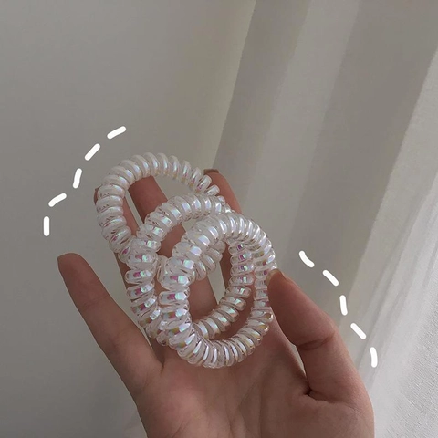 Holographic Pearlescent Spiral Phone Cord Hair Ties Iridescent Mermaid Elastic Hair Bands For Women Daily Hair Accessories