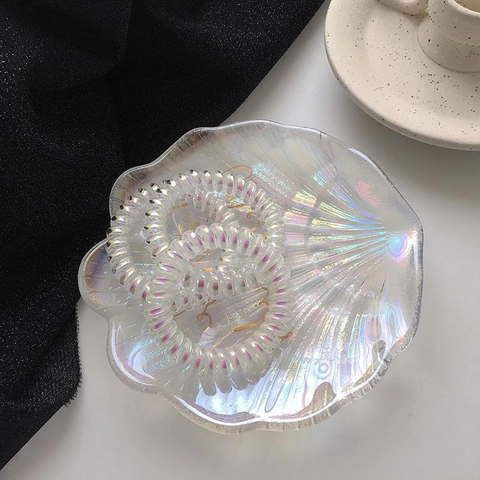 Holographic Pearlescent Spiral Phone Cord Hair Ties Iridescent Mermaid Elastic Hair Bands For Women Daily Hair Accessories