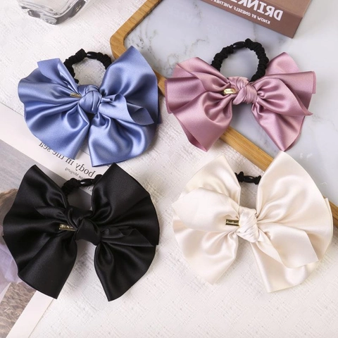 Anello Per Capelli Con Grande Fiocco In Raso Francese Retrò Dolce Fiocco Elastici Scrunchies Con Targhetta In Metallo Gioielli Per Capelli Donna