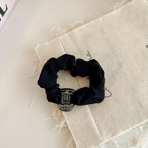 Coletero de Tela Elegante Decoración de Metal con Strass Rectangular Lazo para el Cabello Elástico Mujer Accesorio Vintage