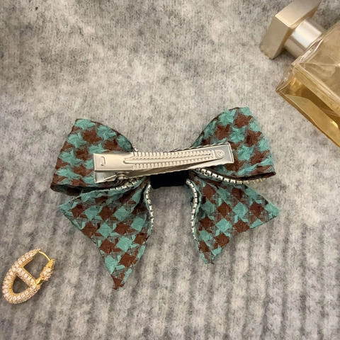 Vintage Hahnentritt Strik Haarspeld Met Strass Rand Elegante Stof Eendenbek Klem Voor Vrouwen Zoete Koreaanse Haaraccessoires