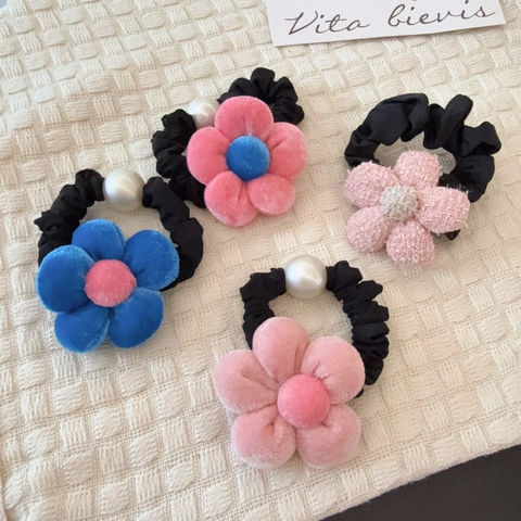 Dolci Elastici per Capelli in Stile Coreano con Perla Artificiale Tessuto Elastico Scrunchies per Ragazze Bambini Carini Elastici a Fiori