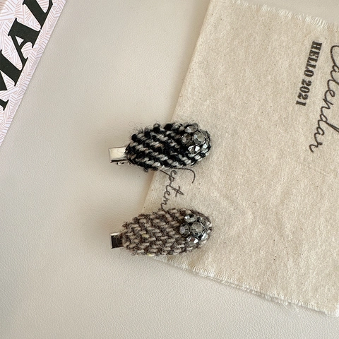 Elegante Legering Wollen Tweed Strass Krokodillenklem Voor Vrouwen Vintage Ovalen Zijclip Mode Haaraccessoires Styling Cadeau