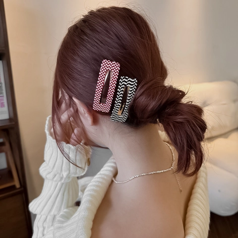 Pinza para el Cabello de Acetato con Tablero de Ajedrez Elegante Estilo Coreano para Mujer Pasadores de Pelo con Borde Ondulado