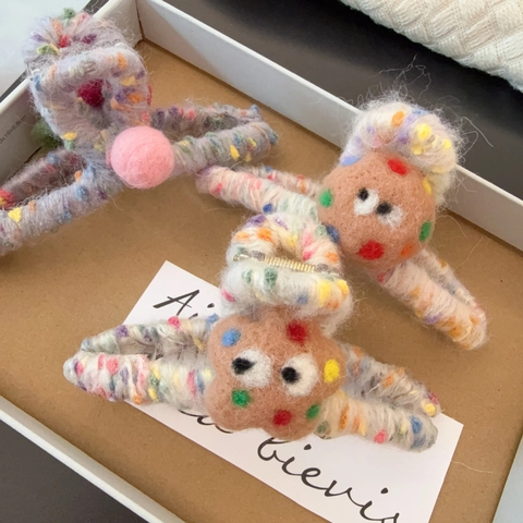 Pinza per Capelli in Peluche di Lana Fatta a Mano per Donna Vintage Carino Cartone Animato Limone Ciliegia Fiore Accessori per Capelli