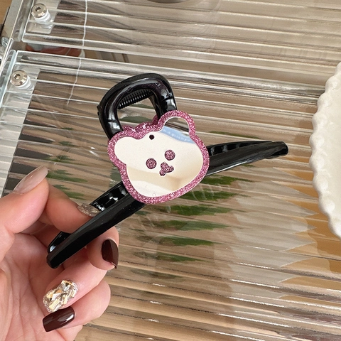 Carino Pinza per Capelli con Orso Glitterato Grande Pinza in Acrilico per Donna Acconciatura Posteriore Semplici Accessori per Capelli Fatti a Mano