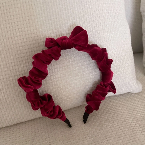 Vintage Wine Red Velvet Pleated Bowknot Headband For Women Wide Edge Scrunchie Hair Band Sweet Hair Accessories