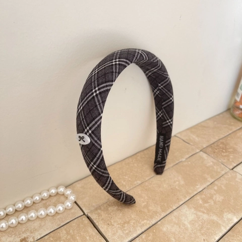 Cerchietto per Capelli in Tessuto Plaid Grigio Vintage per Donna Elegante Cerchio per Capelli con Decoro a Bottoni Accessori per Capelli Stile Coreano