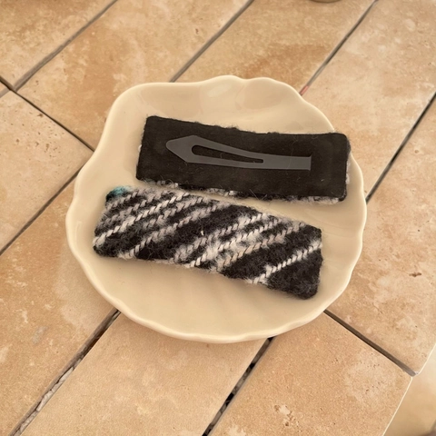 Women Vintage Knit Plaid BB Hair Clips Handmade Tweed Style Checkered Side Pins Fashion Hair Accessories For Daily Styling