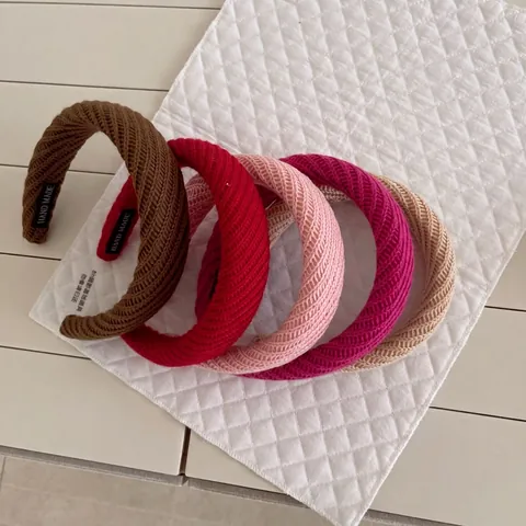 Fascia Imbottita in Maglia da Donna a Tesa Larga Sommità Alta Lana Intrecciata Tinta Unita Accessori per Capelli Autunno Inverno