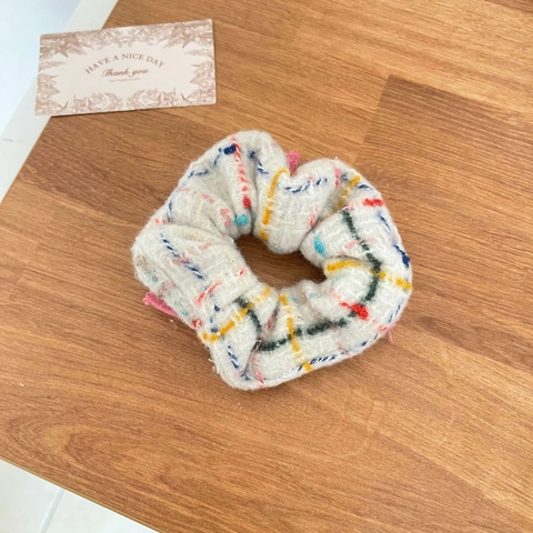 Dolce Scrunchie in Maglia di Tweed Con Fiocchi Rosa Elegante Stile Accademia Elastico per Capelli Colorato Donna