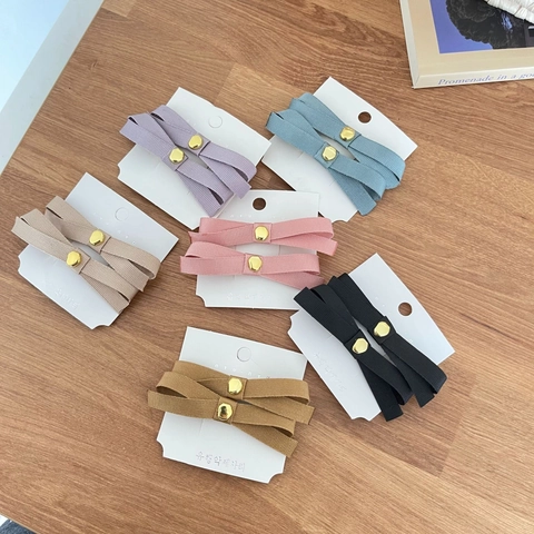 French Vintage Ribbon Bow Hair Clips For Women Girls Sweet Fabric Hairpins With Gold Metal Decor Fashion Headwear Accessory