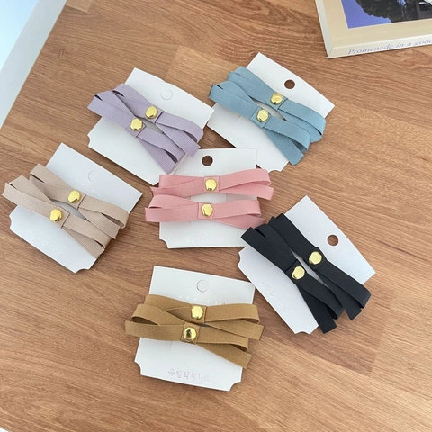 French Vintage Ribbon Bow Hair Clips For Women Girls Sweet Fabric Hairpins With Gold Metal Decor Fashion Headwear Accessory