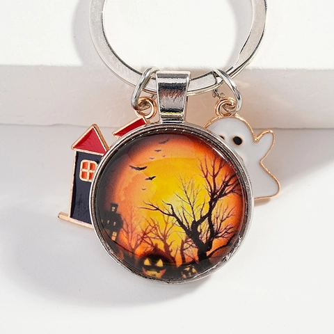 Halloween Schlüsselanhänger Metall Geist Schloss Glas Anhänger Spooky Cartoon Feiertag Tasche Ornament Geschenk Für Festival Party Schmuck